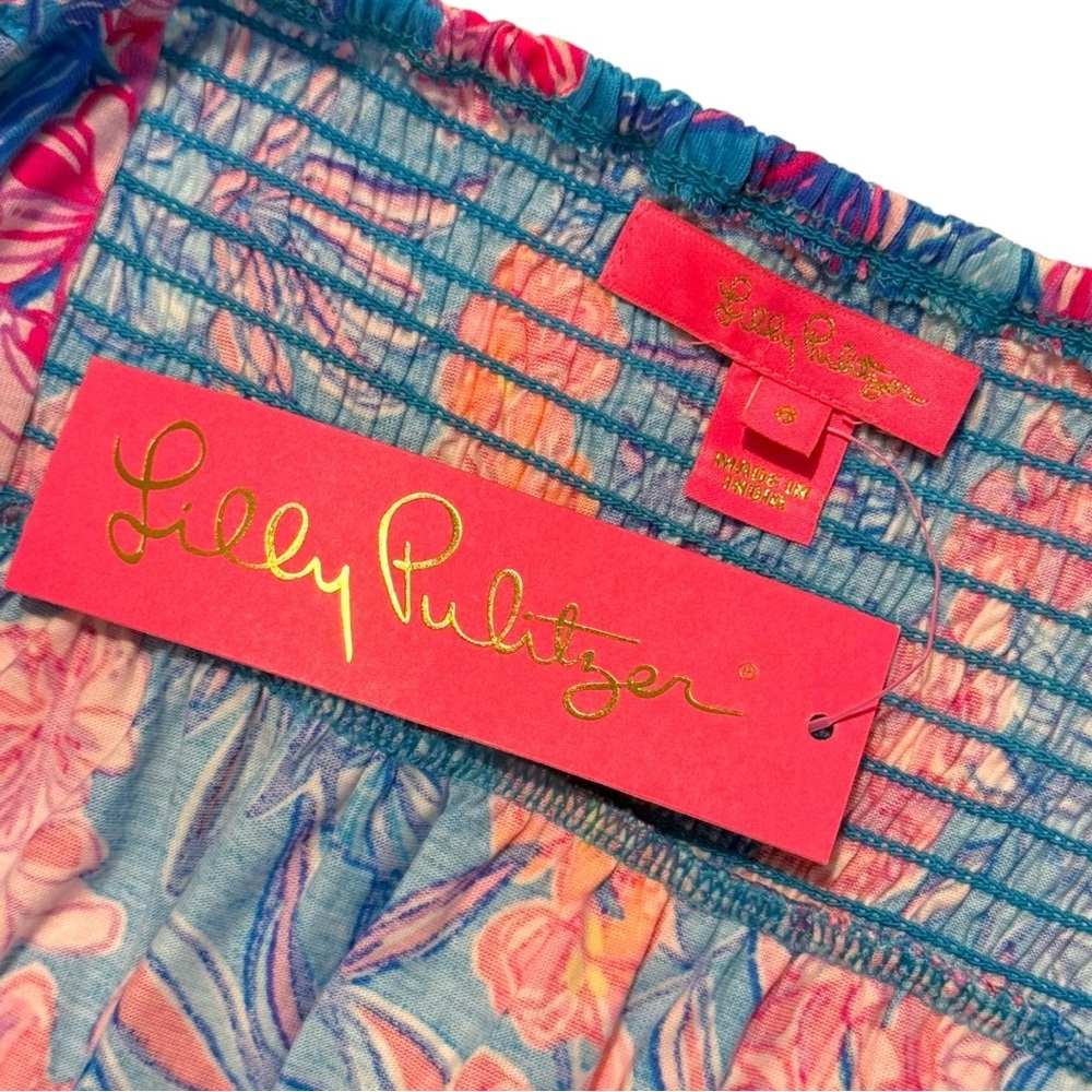 Lilly Pulitzer Delaney Dress Size 8 Cumulus Blue Orchid Oasis Short Sleeve - Picture 6 of 9